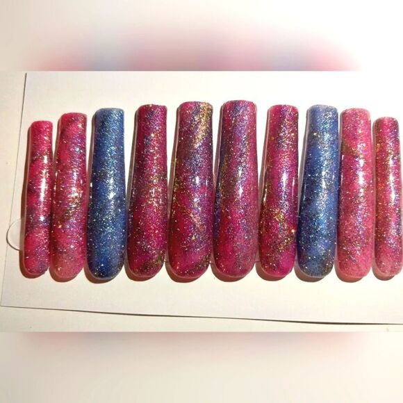 Hand crafted custom temp color change cateye 10pc xxl acrylic press on nails - Picture 1 of 8